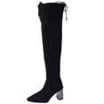 thumbnail image 1 of XUNKUSGA Over The Knee Boots for Women Classic Stretch Suede Pointed Toe Block Heel Long Boots Fashion Solid Color Slip-On Sock Boots with Drawstring,5.5, 1 of 9