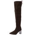 thumbnail image 1 of XUNKUSGA Over The Knee Boots for Women Classic Stretch Suede Pointed Toe Block Heel Long Boots Fashion Solid Color Slip-On Sock Boots with Drawstring,7.5, 1 of 9
