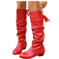 thumbnail image 1 of XUNKUSGA Knee High Boots with Bow Fashion Pu Leather Slouch Mid Calf Boots for Women Comfort Casual Round Toe Low Block Heel Pull On Womens Boots Red 9.5, 1 of 9