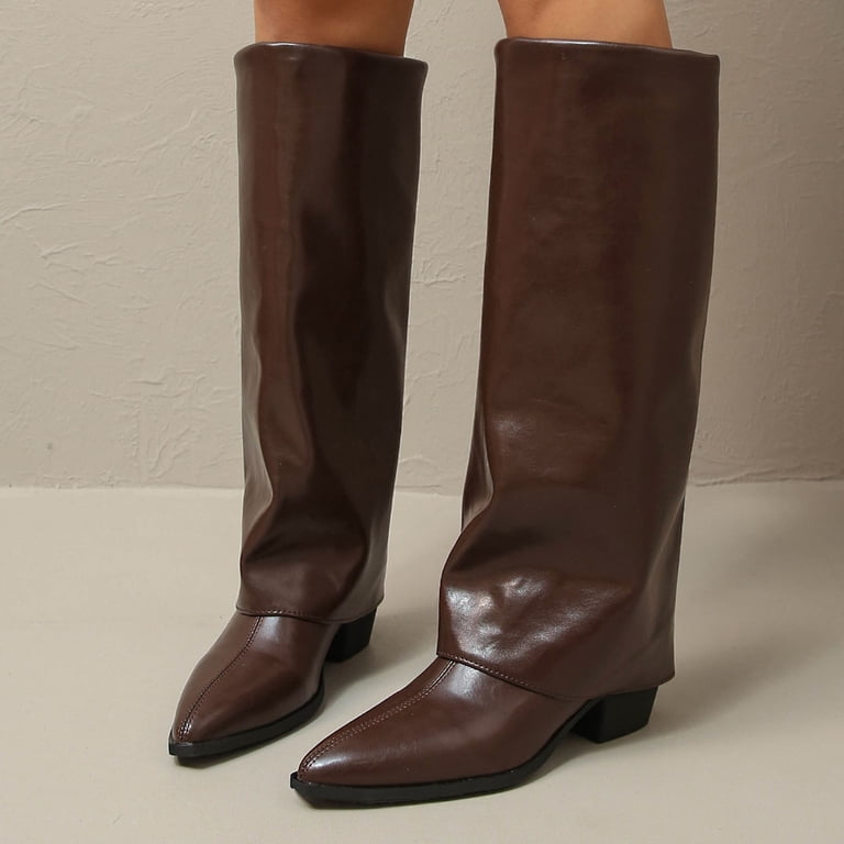 XUNKUSGA Knee High Boots Fashion Fold Over Boots for Women Solid