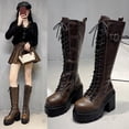 thumbnail image 1 of XUNKUSGA Knee High Boots Fashion Wedges Chunky High Heel Boots for Women Classic Round Toe Lace Up Thigh High Boots Fashion Side Zip Boots for Women 36-40 Brown, 1 of 8