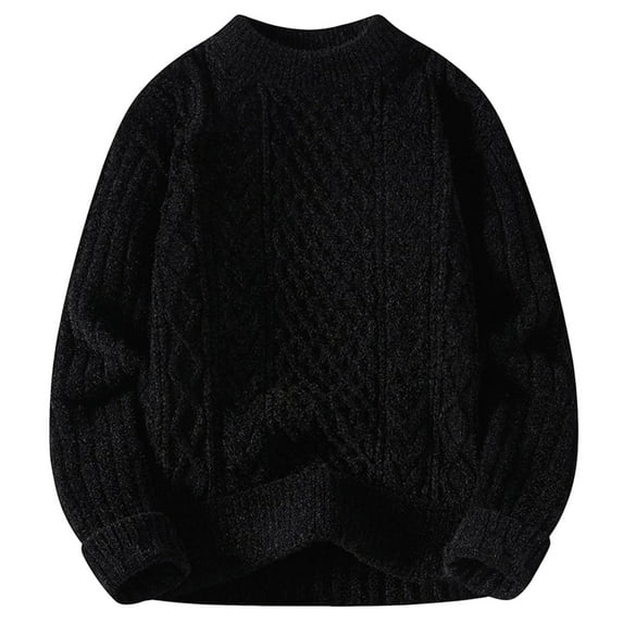 XUNKUSGA Knit Sweater 90S Vintage Cable Knit Sweaters For Men Casual Crewneck Long Sleeve Men's Sweaters Pullover Loose Solid Color Fall Sweaters M-3XL Black