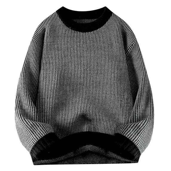 XUNKUSGA Knit Sweater Fashion Colorblocked Trim Fall Sweaters Unisex Casual Crewneck Long Sleeve Oversized Sweater Y2k Grunge Men's Sweaters Pullover M-3XL Black