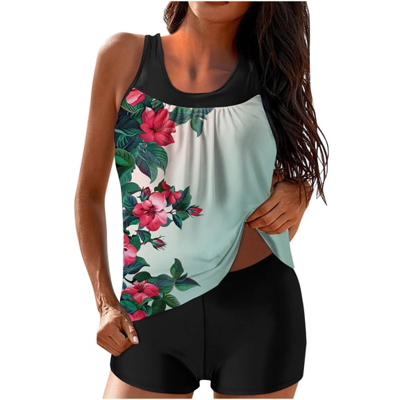 XUNKUSGA Ladies Fashion Multicolor Flower Leaf Print Swimming Trunks Sling Women Split Swimsuit