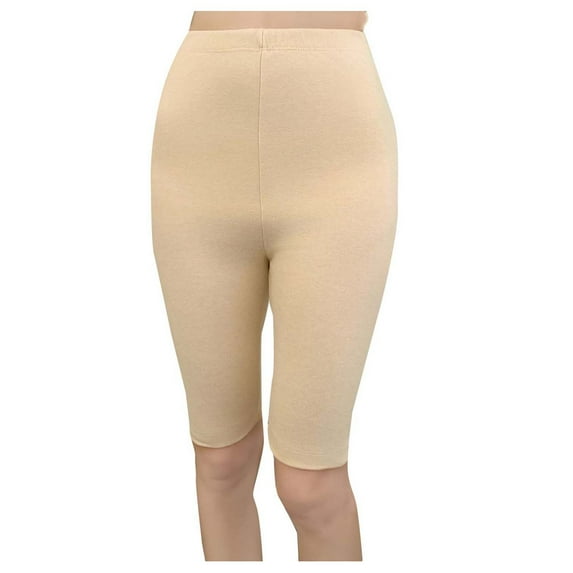 XUNKUSGA Leggings for Women Fashion Solid Color Womens Pants Comfortable Knee Length Capri Leggings Stretchy Breathable Skin-Friendly Pants for Women M-2XL Beige