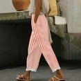 thumbnail image 1 of XUNKUSGA Linen Pants Women Casual Straight Leg Capri Pants Fashion Stripe Beach Pants for Women Lightweight Baggy Summer Vacation Womens Trousers with Pockets S-2XL Orange, 1 of 4