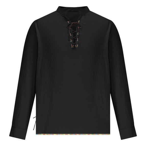 XUNKUSGA Linen Shirts for Men Traditional Retro Long Sleeve Band Stand Collar Mens Shirts Fashion Medieval Viking Pirate Shirts