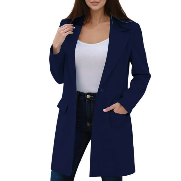 XUNKUSGA Long Blazers for Women Classic Notched Lapel Single Breasted Blazer Jackets Casual Long Sleeve Lightweight Blazers Spring Fall Women's Blazer S-2XL Blue