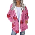 thumbnail image 1 of XUNKUSGA Long Cardigan Jacket for Women Fuzzy Fleece Plaid Shacket Jacket with Hood Comfy Fluffy Women's Cardigans Fashion Shoulder Down Cardigan for Women S-2XL Pink, 1 of 5