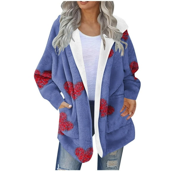 XUNKUSGA Long Cardigan Jacket for Women Fuzzy Fleece Plaid Shacket Jacket with Hood Comfy Fluffy Women's Cardigans Fashion Shoulder Down Cardigan for Women S-2XL Blue