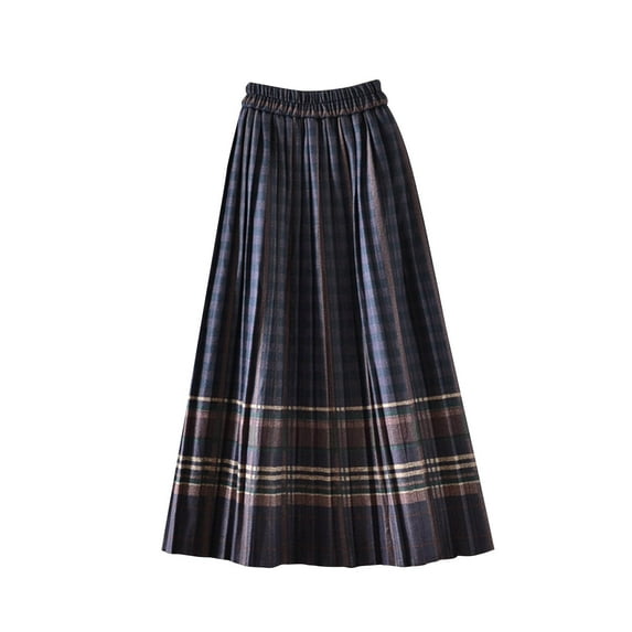 XUNKUSGA Long Skirts for Women Elastic Waist Women's Skirts Fall Winter A-Line Tartan Skirts for Women Ankle Length Flared Maxi Skirt Plaid Pleated Skirt S-XL