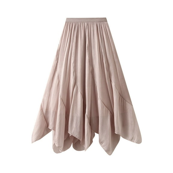 XUNKUSGA Long Skirts for Women High Waist Pleated Women's Skirts Layered Flowy Irregular Solid Color Skirt for Women For Vacation Summer Skirts for Women