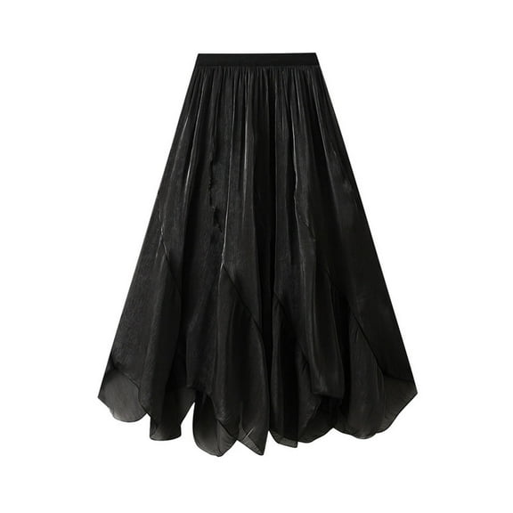 XUNKUSGA Long Skirts for Women High Waist Pleated Women's Skirts Layered Flowy Irregular Solid Color Skirt for Women For Vacation Summer Skirts for Women
