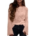 thumbnail image 1 of XUNKUSGA Long Sleeve Sequin Top Fashion Sheer Knit Sweater Tops Loose Soild Color Crochet Hollow Out Cover Ups Going Out Tops for Beach, Party, Casual S-XL,Pink, 1 of 9