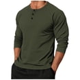 thumbnail image 1 of Long Sleeve Shirts for Men Cotton Crewneck 3-Button Pullover Top Fashion Casual Shirts for Men Classic Solid Color Basic Tops Loose Comfy Lightweight Going Out Tops Green, 1 of 5