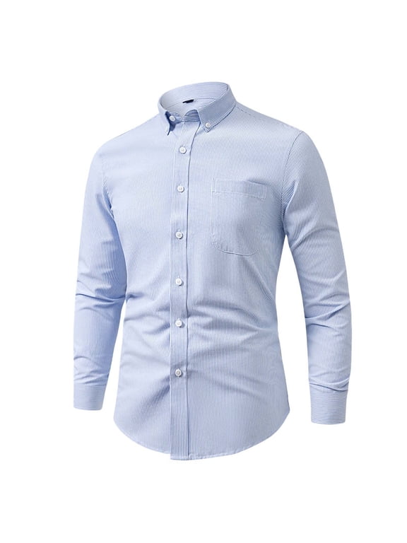 Long Sleeve Shirts for Men Soft Cotton Button Down Collared Dress Shirt Classic Solid Color Formal Business Casual Mens Shirts with Chest Pocket for Work Blue01 M
