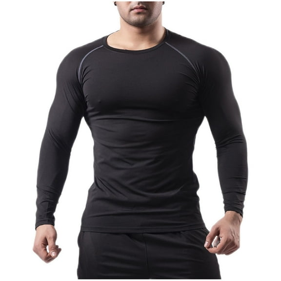 XUNKUSGA Long Sleeve Shirts for Men Solid Color Round Neck Mens Shirts Lightweight Sun Protection Workout T Shirts with Lines