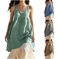 thumbnail image 1 of XUNKUSGA Long Tank Tops Natural Cotton Linen Basic Summer Blouses for Women Classic Soild Color Sleeveless V Neck Loose Fit Mini Dress Going Out Outfits for Women,Gray,XL, 1 of 7