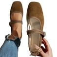 thumbnail image 1 of XUNKUSGA Mary Jane Flats Classic Solid Color Suede Square Toe Slip On Flats for Women with Buckle Strap Comfortable Dress Shoes for Work Casual Daily Wear,Brown,7.5, 1 of 8