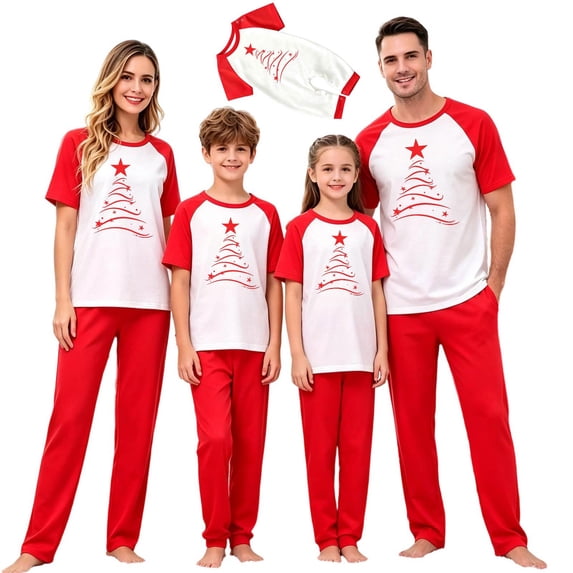 XUNKUSGA Matching Family Christmas Pajamas Set Classic Print Short Sleeve Top and Long Pants Sleepwear sets Matching Xmas Jammies for Family Photoshoot Home Lounging,Size 9-10 Years
