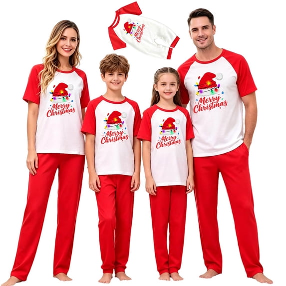 XUNKUSGA Matching Family Christmas Pajamas Set Classic Print Short Sleeve Top and Long Pants Sleepwear sets Matching Xmas Jammies for Family Photoshoot Home Lounging,Size 11-12 Years