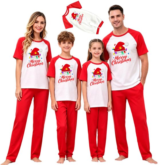 XUNKUSGA Matching Family Christmas Pajamas Set Classic Print Short Sleeve Top and Long Pants Sleepwear sets Matching Xmas Jammies for Family Photoshoot Home Lounging,Size 9-10 Years