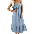thumbnail image 1 of XUNKUSGA Maxi Dresses for Women Casual Soild Color Cotton Linen A-Line Womens Summer Dresses Fashion Boho Spaghetti Strap Ruffle Hem Backless Sundresses for Women Loose Travel Beach Dress S-3XL Blue, 1 of 1