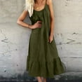 thumbnail image 1 of XUNKUSGA Maxi Dresses for Women Casual Soild Color Cotton Linen A-Line Womens Summer Dresses Fashion Boho Spaghetti Strap Ruffle Hem Backless Sundresses for Women Loose Travel Beach Dress S-3XL Green, 1 of 5