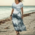 thumbnail image 1 of XUNKUSGA Maxi Dresses for Women Classic V Neck Short Sleeve Swing Dress Fashion Boho Sundresses for Women Casual a line dresses for Women Holiday Party Dresses for Women with Pockets S-2XL Gray, 1 of 4
