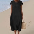 thumbnail image 1 of XUNKUSGA Maxi Dresses for Women Fashion Hollow Out Crewneck Short Sleeve Women's Dresses Loose Soft Cotton Linen Wedding Guest Dress with Pockets,Black,L, 1 of 6