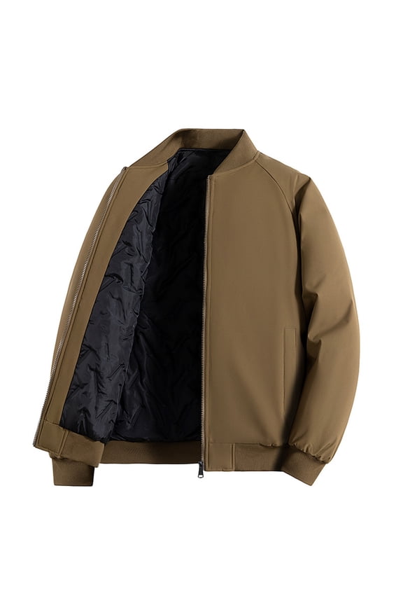 Men's Bomber Jacket Casual Solid Color Long Sleeve Softshell Jacket Men Water Resistant Windbreaker Winter Outwear Warm Cotton Padded Down Jacket M-4XL Brown