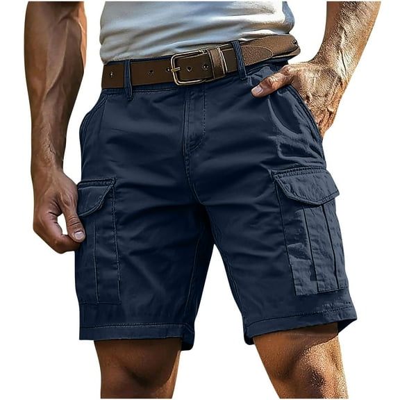 XUNKUSGA Men's Cargo Shorts Cotton Solid Color Classic-Fit Knee Length Shorts Outdoor Hiking Casual Comfortable Work Shorts with Multi Pocket Outdoor Workwear Mens Shorts