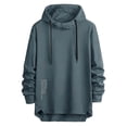 thumbnail image 1 of XUNKUSGA Men's Hooded Sweatshirt Letter Graphic Drawstring Hoodie Loose Long Sleeve Hoodies for Men Streetwear Fashion Asymmetrical Hem Pullover Tops S-2XL Blue, 1 of 3