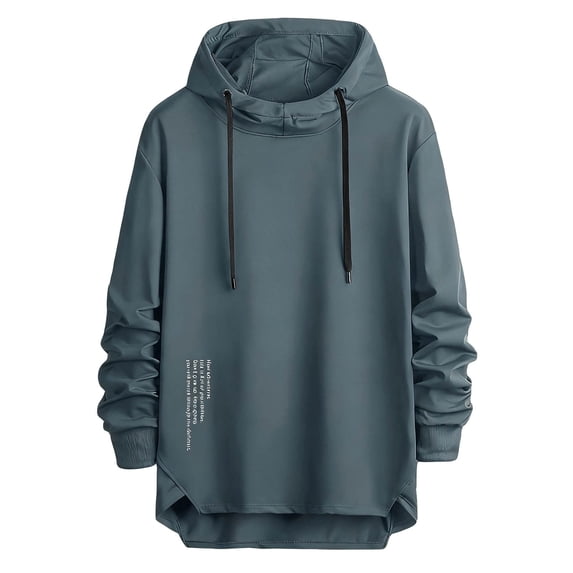 XUNKUSGA Men's Hooded Sweatshirt Letter Graphic Drawstring Hoodie Loose Long Sleeve Hoodies for Men Streetwear Fashion Asymmetrical Hem Pullover Tops S-2XL Blue