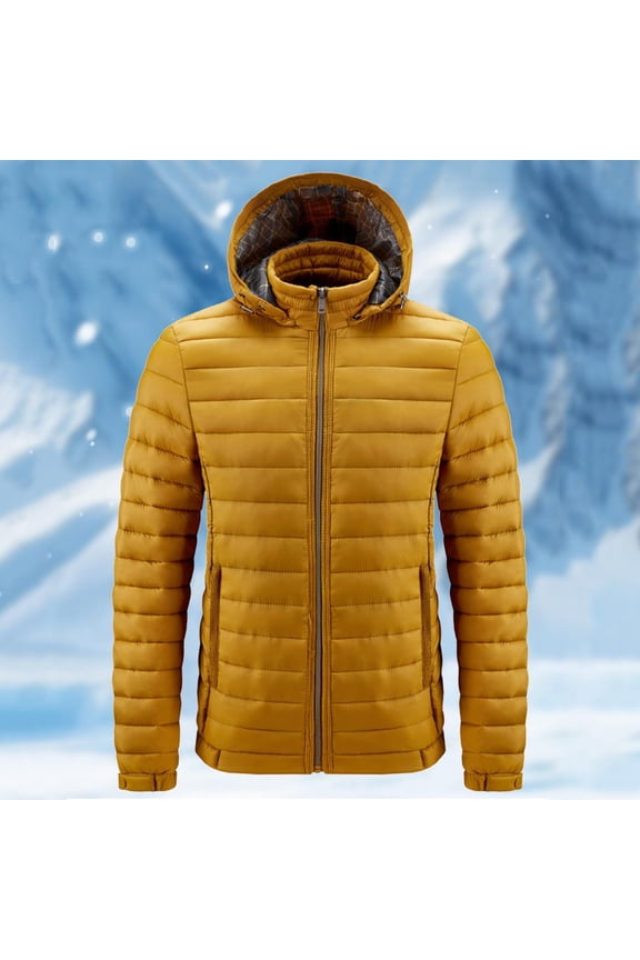 Men's Puffer Jacket with Hood Lightweight Comfortable Down Jacket Warm Winter Coats Water Resistant Windproof Packable Bubble Down Coat 2XS-L Yellow