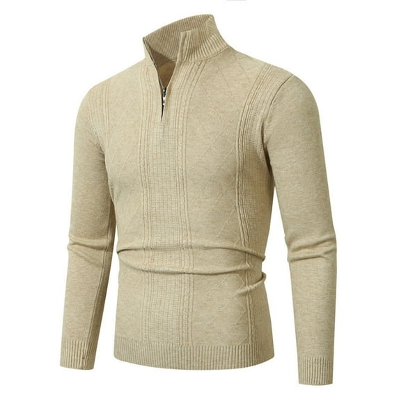 XUNKUSGA Men's Quarter Zip Sweater Stand Collar Long Sleeve Men's Sweaters Pullover Solid Color Fall Winter Cozy Sweater Business Casual Knit Sweater M-3XL Brown