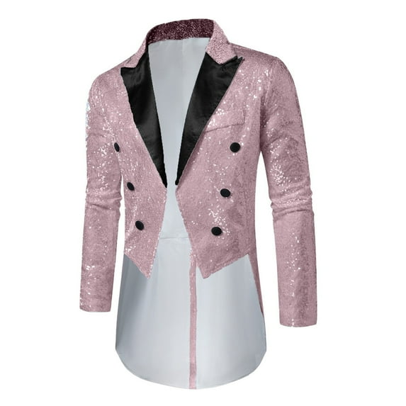 XUNKUSGA Men's Sequins Tailcoat Tuxedos Fashion Prom Party Mens Blazer Perfermance Costumes for Men Color Blocked Lapel Blazer for Men S-2XL Pink