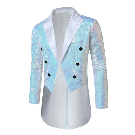 XUNKUSGA Men's Sequins Tailcoat Tuxedos Fashion Prom Party Mens Blazer Perfermance Costumes for Men Color Blocked Lapel Blazer for Men S-2XL White