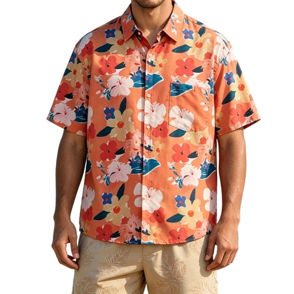 XUNKUSGA Men's Shirts Fashion Summer Tropical Hawaiian Beach Shirts for Men Casual Collared Short Sleeve Button Down Mens T-Shirts for Vacation,#19,M