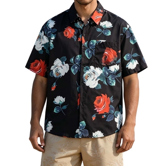 XUNKUSGA Men's Shirts Fashion Summer Tropical Hawaiian Beach Shirts for Men Casual Collared Short Sleeve Button Down Mens T-Shirts for Vacation,#5,M