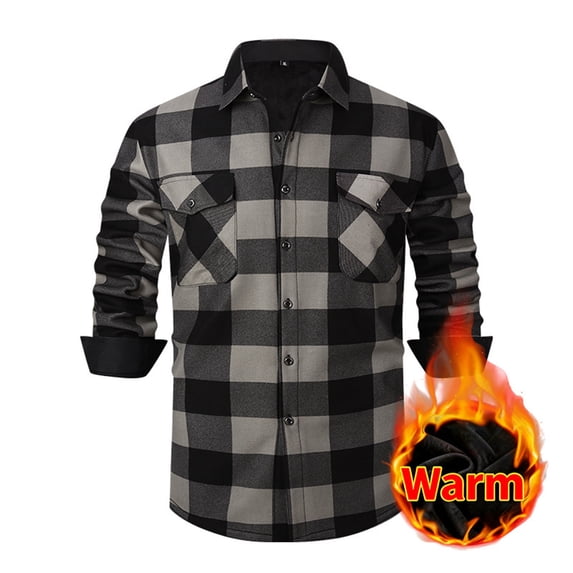 XUNKUSGA Men's Shirts Soft Fleece Warm Shirt for Men Fashion Plaid Long Sleeve Button Down Shirt Jacket for Men with Pockets Warm Outdoor Casual Fall Coats S-3XL Gray