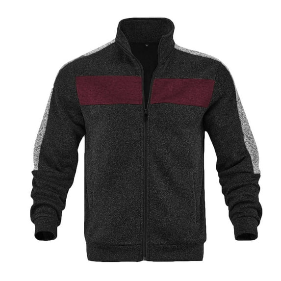 XUNKUSGA Mens Fleece Jacket Fashion Color Blocking Casual Outerwear Full Zip Stand Collar Long Sleeve Jackets for Men With 2 Front Pockets Slim Fit Mens Zip Up Sweatshirt S-3XL Black