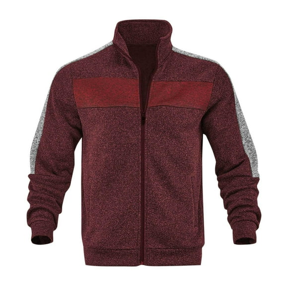 XUNKUSGA Mens Fleece Jacket Fashion Color Blocking Casual Outerwear Full Zip Stand Collar Long Sleeve Jackets for Men With 2 Front Pockets Slim Fit Mens Zip Up Sweatshirt S-3XL Red