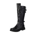 thumbnail image 1 of XUNKUSGA Mens Motorcycle Leather Boots Fashion Round Toe Side Buckle Strap Low Heel Knee High Boots Vintage Engineer Biker Boots for Men with Back Zipper,6.5, 1 of 9