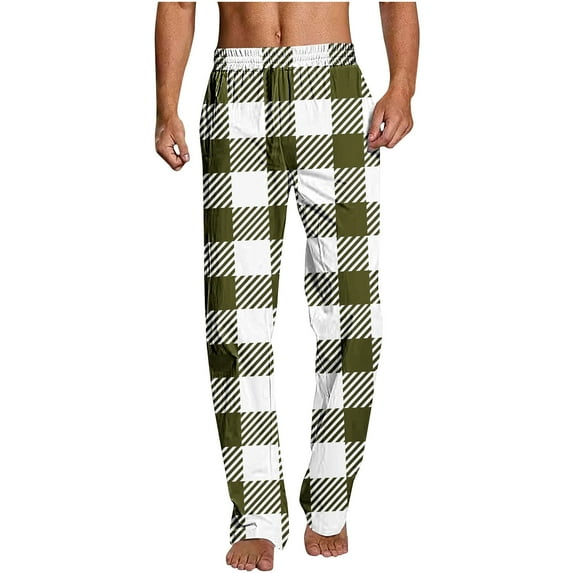XUNKUSGA Mens Pajama Pants Fashion Plaid Pj Bottom Comfy Casual Men's Pants Loose Straight Leg Bottom Trousers Soft Cotton Men's Sleepwear S-2XL Gray