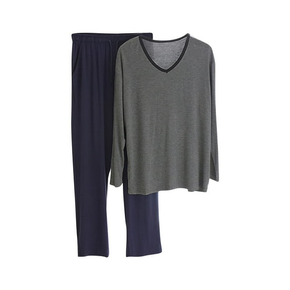 XUNKUSGA Mens Pajamas Set Two-Piece Solid Color V Neck Long Sleeve Mens Pullover Top with Long Pajama Pant Set Super Soft Loose Loungewear Nightwear Pjs Sleepwear for Women L-4XL Gray