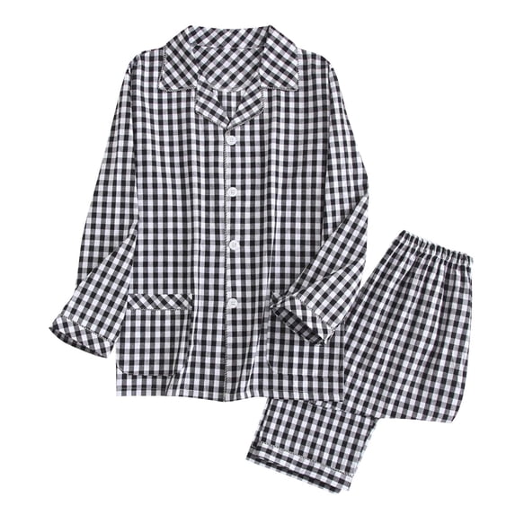 XUNKUSGA Mens Pajamas Sets 2 Pack Set Cotton Plaid Fall Pjs Long Sleeve Shirt Long Pants Pajama Set Soft Comfy Men's Sleepwear Casual Button Down Pjs Sets XL-3XL Black
