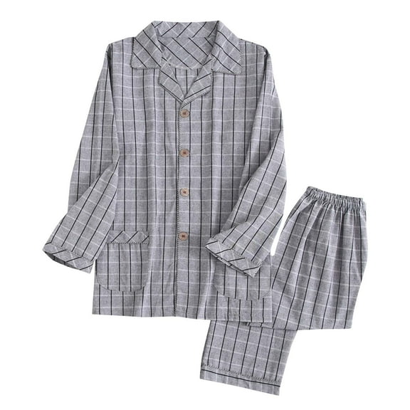 XUNKUSGA Mens Pajamas Sets 2 Pack Set Cotton Plaid Fall Pjs Long Sleeve Shirt Long Pants Pajama Set Soft Comfy Men's Sleepwear Casual Button Down Pjs Sets XL-3XL Gray