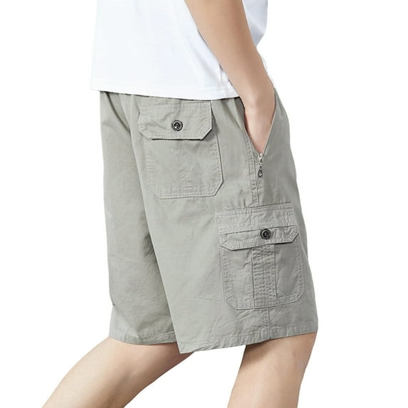 XUNKUSGA Mens Shorts Lightweight Cotton Solid Color Beach Shorts for Men Classic Elastic Waist Loose Drawstring Cargo Shorts with Multi-Pocket L-5XL,Gray