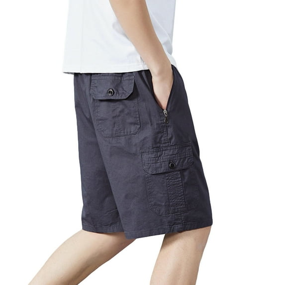 XUNKUSGA Mens Shorts Lightweight Cotton Solid Color Beach Shorts for Men Classic Elastic Waist Loose Drawstring Cargo Shorts with Multi-Pocket L-5XL,Gray
